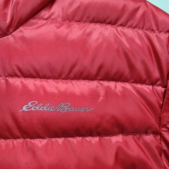 Eddie Bauer Large 14-16 Girls Reversible Hooded Down Jacket Coat Ombré Red Pink - Picture 6 of 14